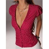 image:imageFloerns Womens Y2k Polka Dots Shirt Button Down V Neck Slim Fit Preppy TopRed and White