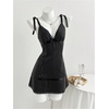 image:imageFloerns Womens Y2k Striped Mini Dress Bow Knotted V Neck A Line DressesBlack