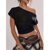 image:imageFloerns Womens Y2k Striped Off The Shoulder Blouse Tops Sheer Dolman Sleeve Vintage Going Out TopsBlack