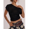 image:imageFloerns Womens Y2k Striped Off The Shoulder Blouse Tops Sheer Dolman Sleeve Vintage Going Out TopsBlack