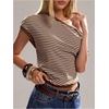 image:imageFloerns Womens Y2k Striped Off The Shoulder Blouse Tops Sheer Dolman Sleeve Vintage Going Out TopsKhaki