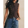 image:imageFloerns Womens Y2k Striped Zipper Tank Tops Napoleon Jacket Dressy BlousesBrown