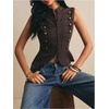 image:imageFloerns Womens Y2k Striped Zipper Tank Tops Napoleon Jacket Dressy BlousesBrown