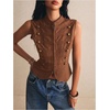 image:imageFloerns Womens Y2k Striped Zipper Tank Tops Napoleon Jacket Dressy BlousesRust Brown