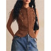 image:imageFloerns Womens Y2k Striped Zipper Tank Tops Napoleon Jacket Dressy BlousesRust Brown