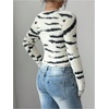 image:imageFloerns Womens Zebra Striped Fuzzy Sweater Long Sleeve V Neck Pullover TopApricot Zebra