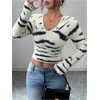 image:imageFloerns Womens Zebra Striped Fuzzy Sweater Long Sleeve V Neck Pullover TopApricot Zebra
