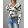 image:imageFloerns Womens Zebra Striped Fuzzy Sweater Long Sleeve V Neck Pullover TopApricot Zebra