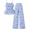 image:imageFloerns Girls 2 Piece Vacation Outfits Bow Striped Camisole Tops and Straight Leg Pants SetsBlue