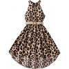 image:imageFloerns Girls Leopard Halter Midi Dress Summer Sleeveless Asymmetrical Hem A Line Dresses with BeltBrown