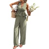 image:imageFloerns Womens 2 Piece Outfit Summer Striped V Neck Peplum Tank Top with Pants SetsGreen