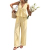 image:imageFloerns Womens 2 Piece Outfit Summer Striped V Neck Peplum Tank Top with Pants SetsLight Yellow