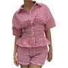image:imageFloerns Womens 2 Piece Outfits Gingham Smocked Peplum Tops Mini Shorts SetRed