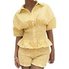 image:imageFloerns Womens 2 Piece Outfits Gingham Smocked Peplum Tops Mini Shorts SetYellow