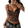 image:imageFloerns Womens 2 Piece Outfits Lace Spaghetti Strap Bra with Leopard Camisole Crop Tops Summer SetsBrown