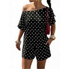 image:imageFloerns Womens 2 Piece Polka Dots Set Off The Shoulder Tops Shorts SetsBlack