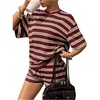 image:imageFloerns Womens 2 Piece Striped Tops with Y2k Mini Shorts Going Out OutfitsBurgundy