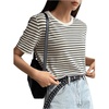 image:imageFloerns Womens Basic Striped Crewneck Short Sleeve Rib Knit Tops Tee ShirtsBlack White Striped