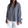image:imageFloerns Womens Bow Long Sleeve Gingham Shirts Button Down Blouse TopsBlue