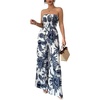 image:imageFloerns Womens Cheetah Print Strapless Tube Shirred Sleeveless Wide Leg Romper JumpsuitBlue and White