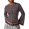 image:imageFloerns Womens Chic Striped Knit Button Up Cardigan Sweaters Fall ClothesBrown and Blue