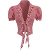 image:imageFloerns Womens Cute Ruffle Trim Gingham Shirts Puff Sleeve Tie Front Preppy BlousesRed