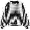 image:imageFloerns Womens Drop Shoulder Striped Long Sleeve SweatshirtA Black and White