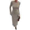 image:imageFloerns Womens Elegant Striped Knit Long Dress Open Back Bell Long Sleeve Date Night Party DressesBrown