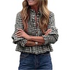 image:imageFloerns Womens Gingham Button Down Shirts Dressy Casual Long Sleeve Peplum Blouses Brunch OutfitsBlack and White