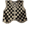 image:imageFloerns Womens Gingham Checkered Button Down V Neck Knit Sweater VestBlack and White