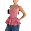 image:imageFloerns Womens Gingham Halter Tank Top V Neck Ruffle Peplum Going Out TopsRed and White
