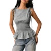 image:imageFloerns Womens Gingham Peplum Tie Shoulder Sleeveless Elegant Tank TopsBlack and White