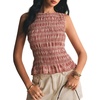 image:imageFloerns Womens Gingham Tank Top Peplum Ruffled Boat Neck Smocked TopsRed