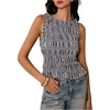 image:imageFloerns Womens Gingham Tank Tops Sleeveless Shirred Ruffle Smocked TopBlack and White