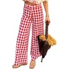 image:imageFloerns Womens Gingham Wide Leg Pants Plaid Split Hem Beach Vacation Dress Trousers PantsRed