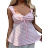 image:imageFloerns Womens Girly Babydoll Cute Striped Country Ruffle Tank TopsPink