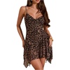 image:imageFloerns Womens Leopard Backless Mini Dress Spaghetti Strap Asymmetrical Ruffle Hem Party DressesBrown