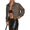 image:imageFloerns Womens Leopard Denim Jacket Long Sleeve Button Up Boyfriend Jean Jacket CoatBrown