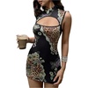 image:imageFloerns Womens Leopard Mini Dress Cut Out Floral Cheongsam Bodycon DressesBlack