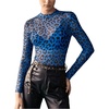 image:imageFloerns Womens Leopard Mock Neck Sheer Mesh Long Sleeve Tee ShirtsBlue