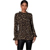 image:imageFloerns Womens Leopard Print Long Sleeve Frill Trim Mock Neck Blouse TopsBrown Multi