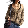 image:imageFloerns Womens Leopard Print Off The Shoulder Sweater Fall 2025 Trendy V Neck Loose Casual Long Sleeve Fuzzy SweaterYellow