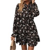 image:imageFloerns Womens Leopard Print Tie Neck Party Dress Layered Long Sleeve A Line DressesBlack