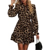 image:imageFloerns Womens Leopard Print Tie Neck Party Dress Layered Long Sleeve A Line DressesKhaki