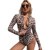 image:imageFloerns Womens Long Sleeve Rash Guard Zipper Up Leopard One Piece SwimsuitMulti