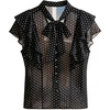 image:imageFloerns Womens Mesh Ruffle Sleeve Polka Dots Dressy Casual Blouse TopsBlack and White