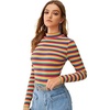 image:imageFloerns Womens Mock Turtleneck Long Sleeve Slim Fit Stretch Striped TShirts Tunic Tops Fall Fashion Trendy Outfits ClothesMulti