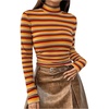 image:imageFloerns Womens Mock Turtleneck Long Sleeve Slim Fit Stretch Striped TShirts Tunic Tops Fall Fashion Trendy Outfits ClothesYellow Striped