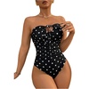 image:imageFloerns Womens One Piece Swimsuit Striped Ruched Strapless Bandeau Bathing Suit BeachwearBlack Polka Dots