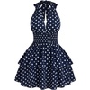 image:imageFloerns Womens Plus Size Cheetah Halter Short Dress Sleeveless Shirred Layered Ruffle Hem Y2k Going Out Mini DressesDark Blue